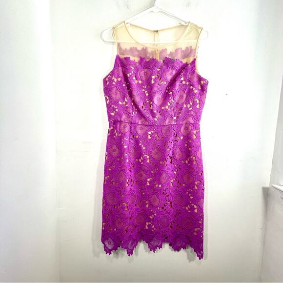 Gianni Bini Lilac Fuchsia Lace Mesh Overlay Sleeveless Sheath Dress 6 - Picture 1 of 9